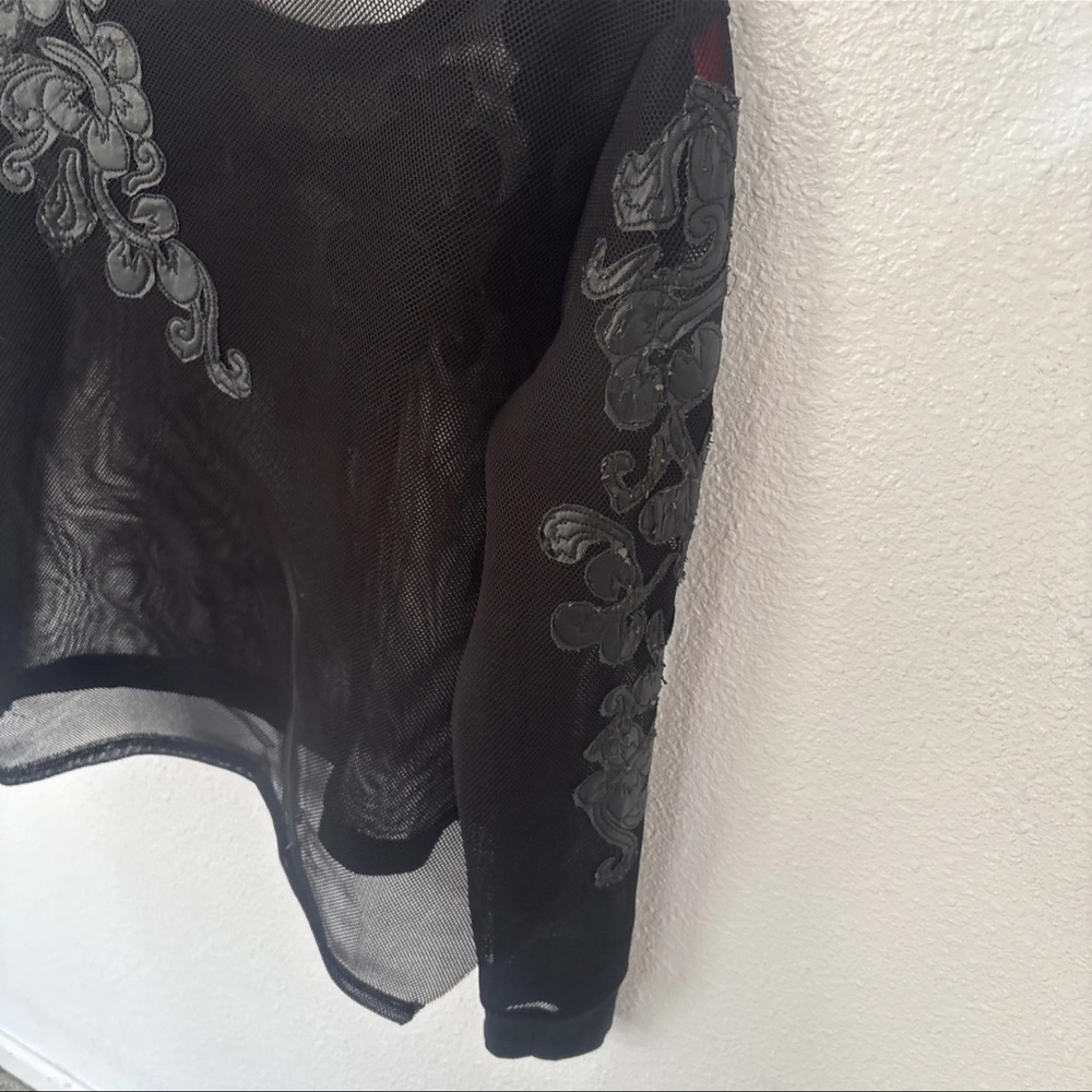 GRACIA Women’s Sexy Black Faux Leather Mermaid Scales MESH Blouse Size L - Picture 13 of 16